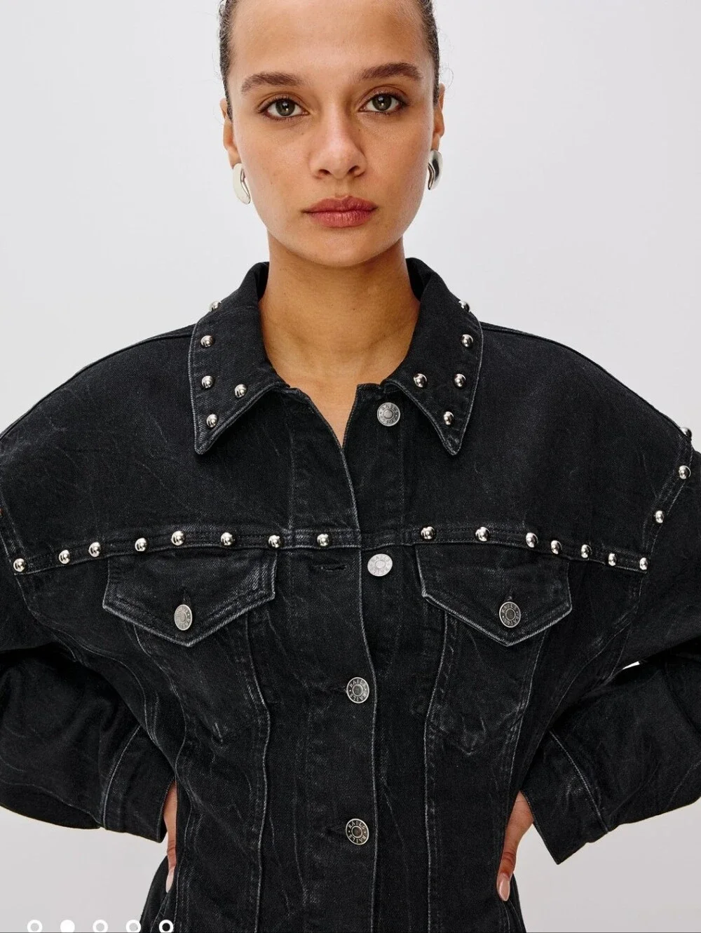 Rails Ladera Studded Denim Mini Dress NWT Size Large Black Long Sleeve - Picture 5 of 16